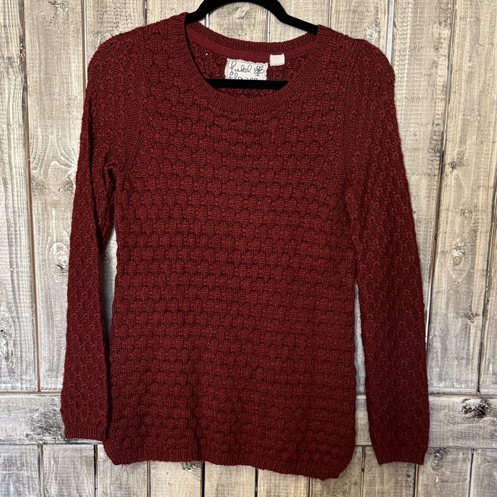 Anthropologie Rich Red Textured Crew Neck Sweater